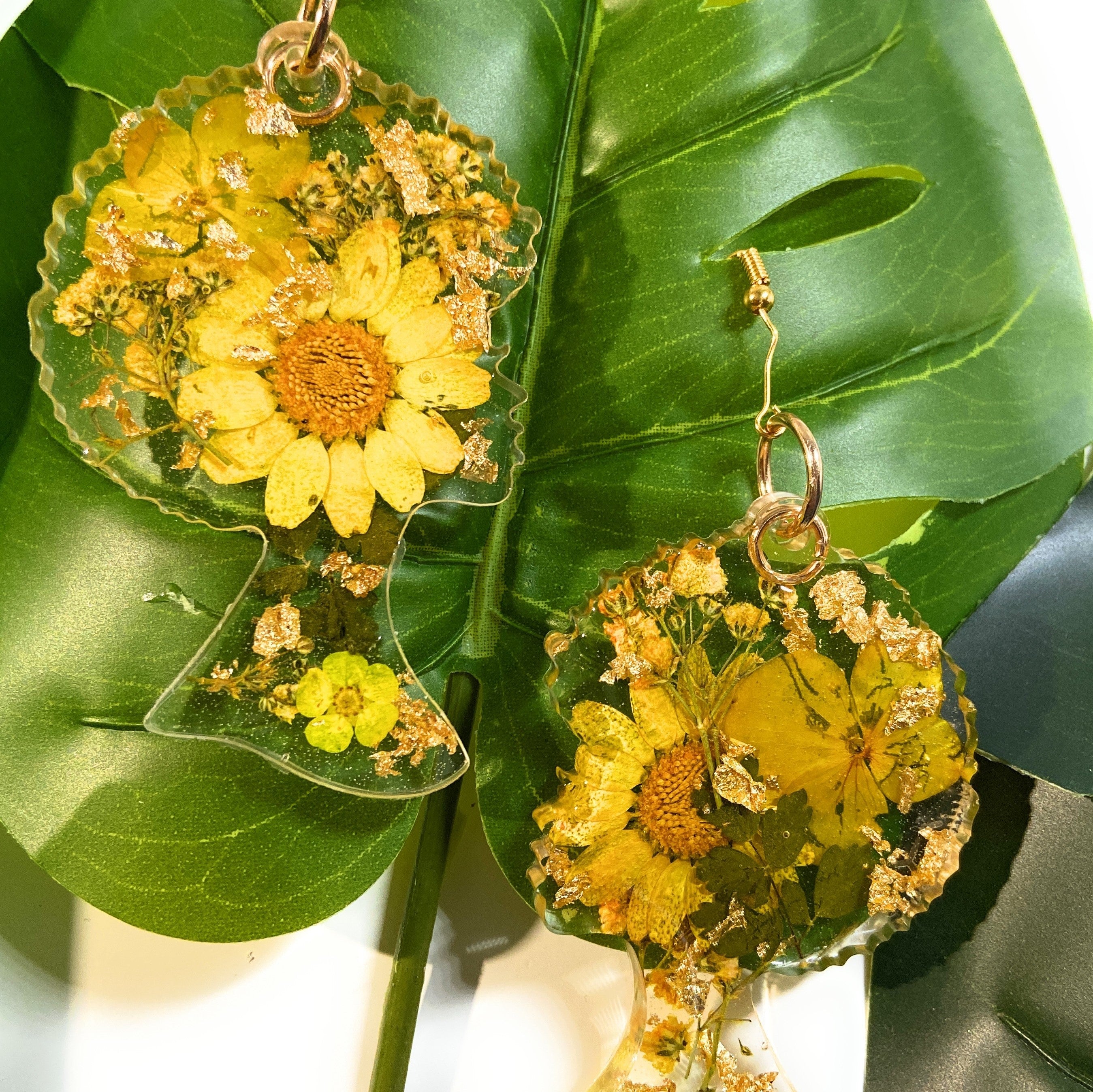 Handmade Real Dried Yellow & Orange Flower Earrings | Beautiful Afro Head| Black Girl Magic | Custom Earring | Mom earrings |