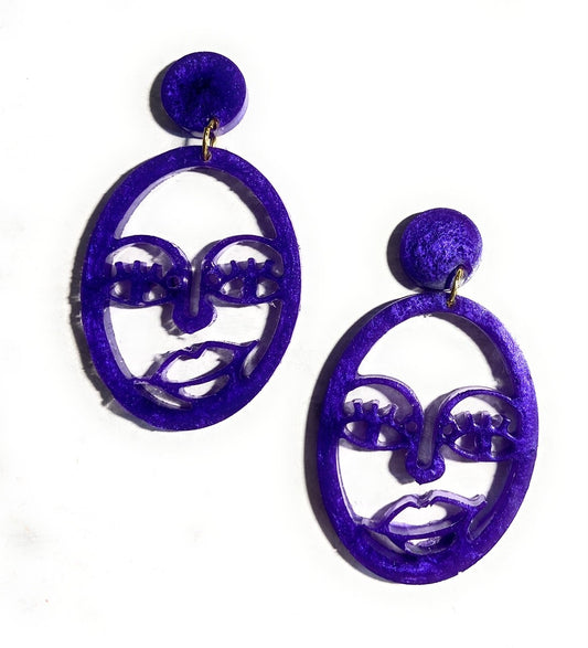 Purple Abstract Round Face Earrings | Face Earrings