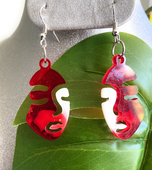 Red/ White Faces Earrings | Two Tone Earrings| Abstract Face Earring| Gift For Her