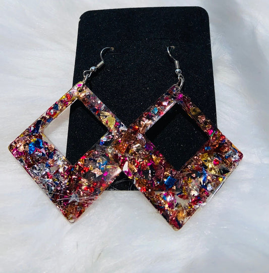 Square Rainbow Confetti Earrings | Geometric Hoops | Handmade Earrings