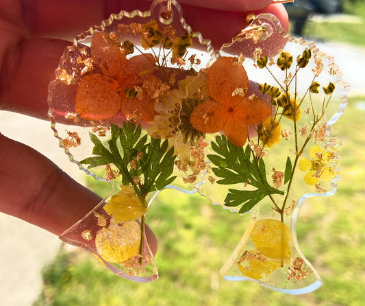 Handmade Real Dried Yellow & Orange Flower Earrings | Beautiful Afro Head| Black Girl Magic | Custom Earrings