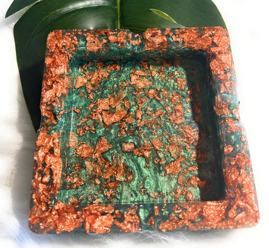 Emerald Gold Customize Ashtray | Square Ashtray | Handmade Resin Ashtray