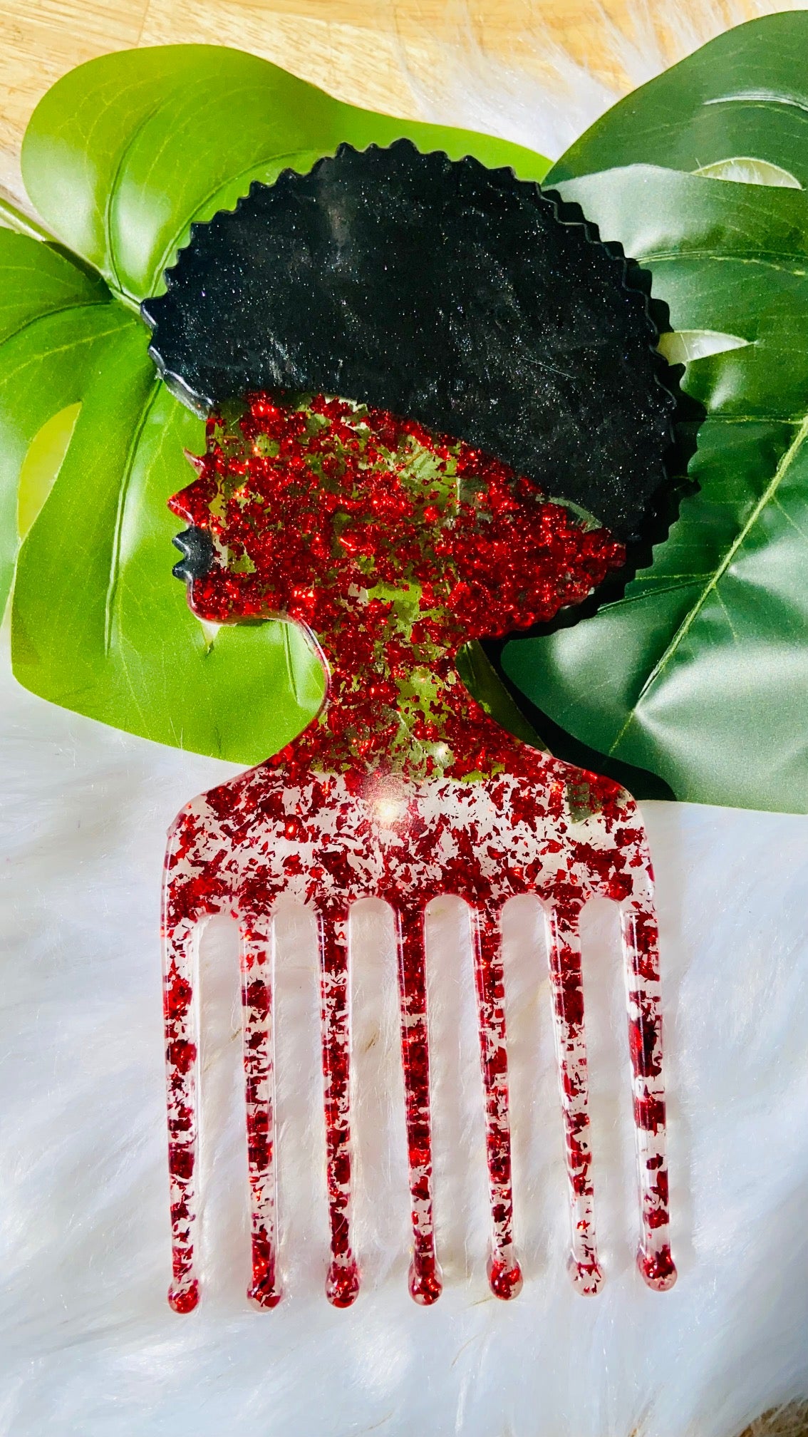 Afro Head Puff Pick | Resin Pick | Cute Pick | Dried Flowers