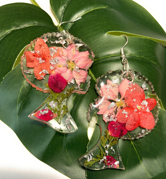 Handmade Real Dried Red Flower Earrings | Beautiful Afro Head| Black Girl Magic | Custom Earrings