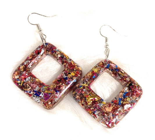 Cute Colorful Rectangle Earrings  | Dangle Resin Earrings | Geometric Sparkle Earrings