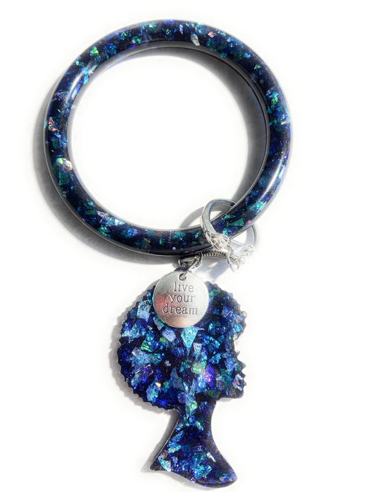 Blue Bangle Keychain | Afro Woman Wristlet Bracelet| Afro Female Personalized Keychain