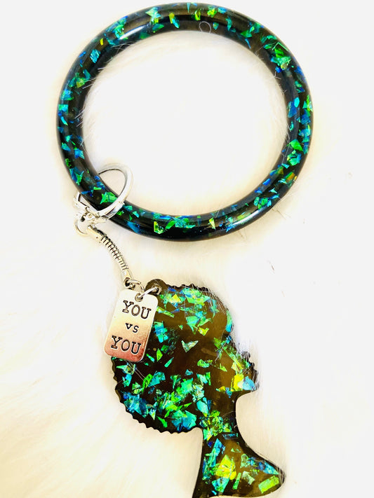 Bangle Keychain | Green Confetti Keychain Bracelet | Personalized Keychain | Cute Resin Keychain |