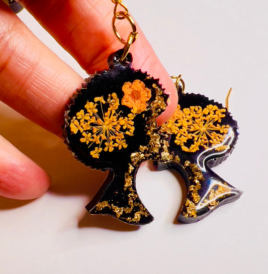 Handmade Real Dried Orange Flower Earrings | Afro Head| Black Girl Magic | Custom Earrings | Christmas Gift