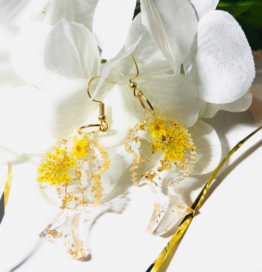 Handmade Real Dried Yellow Flower Earrings | Beautiful Afro Head| Black Girl Magic | Custom Earrings