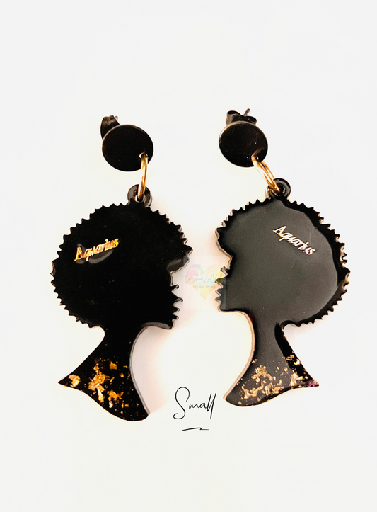 Handmade Black & Gold Afrocentric Earrings | Zodiac Earrings | Horoscope Sign Earrings| Black Girl Magic | Birthday Day Earrings| Aquarius