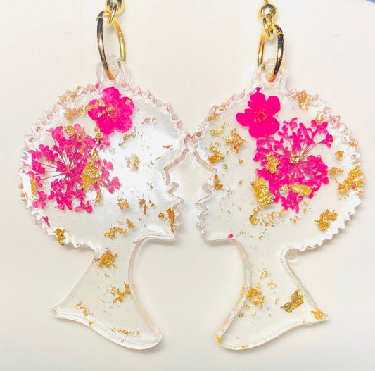 Handmade Real Dried Red Flower Earrings | Beautiful Afro Head| Black Girl Magic | Custom Earrings